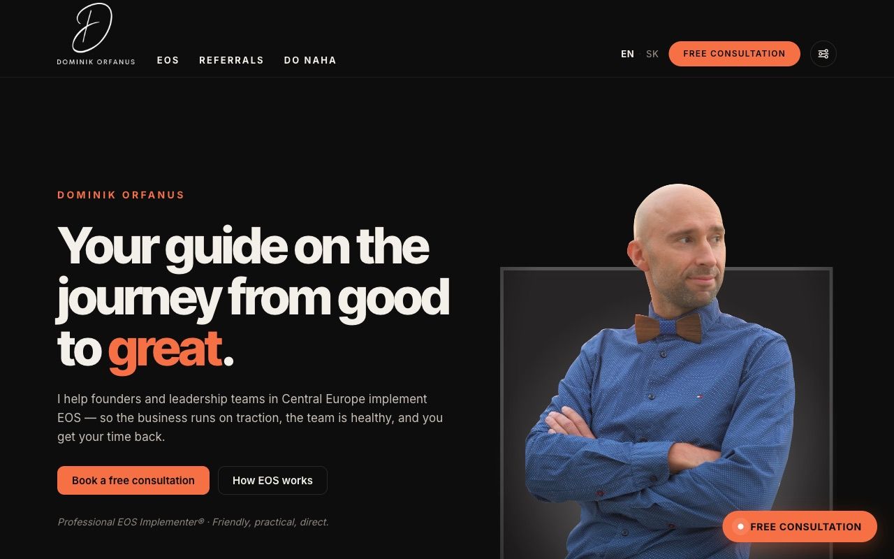 Hero of orfanus.com — calmer typography, clear primary action.