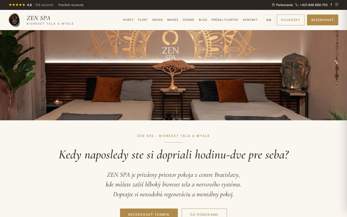 Screenshot of the rebuilt ZEN SPA website, a wellness studio at Hotel Tatra in Bratislava.